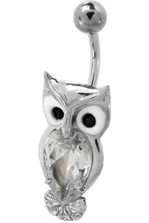 Karisma Bauchnabelpiercing Nabel Stecker Piercing Eule 316L Edelstahl - Zirkonia Weisser, Stein mit Enemal in Weiss Schwarze Augen - 10mm - Verkäufer: Schmuck
