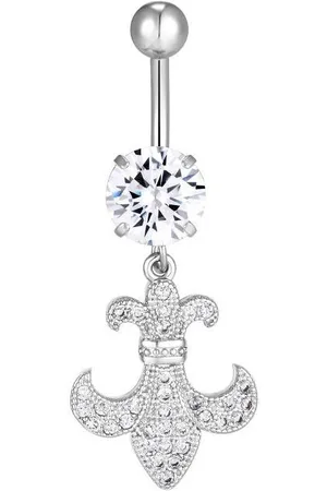 Karisma Bauchnabelpiercing Edelstahl 316L Bourbonische Lilie Anhänger Bananabell Zirkonia, Weiss HB370 - Verkäufer: Schmuck
