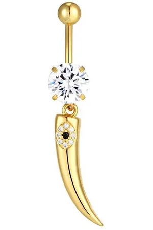 Karisma Bauchnabelpiercing Gold Edelstahl Banana Anhänger Zahn Auge Zirkonia HB375 - Verkäufer: Schmuck