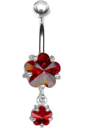 Karisma Bauchnabelpiercing Nabel Stecker Silber Piercing 2 Blumen Anhänger mit Kristall Elements - Verkäufer: Schmuck