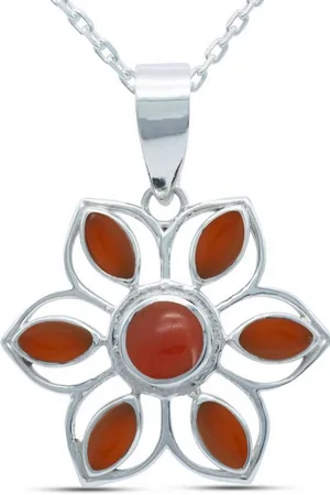 mantraroma Kette mit Anhänger MONGIRI aus 925 Silber mit Karneol (Kettenanhänger uns Kette), 925 Sterling Silber Ketten mit Kettenanhänger für Damen - Verkäufer: