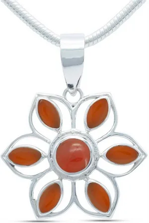 mantraroma Kette mit Anhänger MONGIRI aus 925 Silber mit Karneol (Kettenanhänger uns Kette), 925 Sterling Silber Ketten mit Kettenanhänger für Damen - Verkäufer: