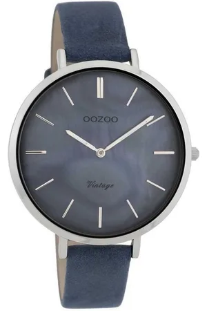 Oozoo Quarzuhr Vintage Damenuhr C9808 – Silberfarben, Blau Perlmuttoptik, Lederband, 40 mm, elegante Armbanduhr für Damen - Verkäufer: Jäckle Uhrenhandel e.K.