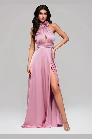 Ombre Clothing Abendkleid Elegantes Abendkleid mit Beinschlitz und Rosendetail Femininer Cut-out am Dekolleté - Verkäufer: