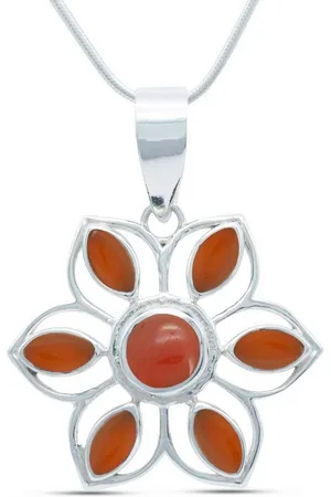 mantraroma Kette mit Anhänger MONGIRI aus 925 Silber mit Karneol (Kettenanhänger uns Kette), 925 Sterling Silber Ketten mit Kettenanhänger für Damen - Verkäufer: