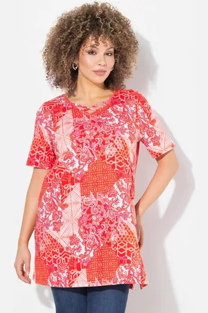 Ulla Popken Longshirt Longshirt Patchdruck A-Linie V-Ausschnitt Halbarm - Verkäufer: Popken Fashion Group