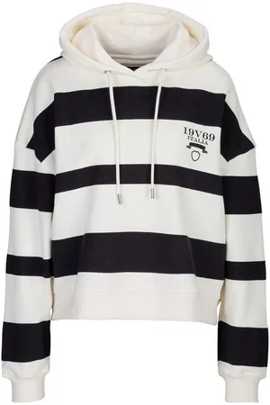19V69 Italia Hoodie SAKURA gestreifter Damen Kapuzenpullover mit Logo-Patch (XS-XXL) - Verkäufer: Marco GmbH