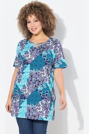 Ulla Popken Longshirt Longshirt Patchdruck A-Linie V-Ausschnitt Halbarm - Verkäufer: Popken Fashion Group