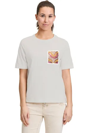 Cartoon Kurzarmshirt Halbarm-Shirt mit Rundhalsausschnitt (1-tlg) Stickerei