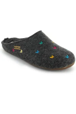 Haflinger Filz-Pantoffel Everest Farfalline Hausschuh aufgesticktes Schmetterling-Muster - Verkäufer: WoolFit