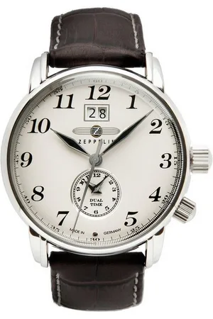 Zeppelin Quarzuhr LZ 127 Graf Dual Time 7644-5, Armbanduhr, Herrenuhr, Made in Germany, Lederarmband