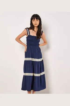 Apricot Midikleid Häkelspitzen-Stufenkleid, mit Smokdetails - Verkäufer: