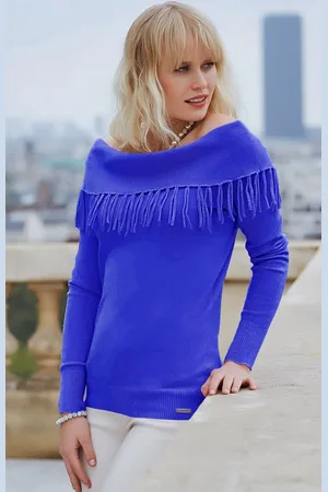 Passioni Strickpullover schulterfrei mit Fransendetails im Glattstrick - Verkäufer: Passion Mode