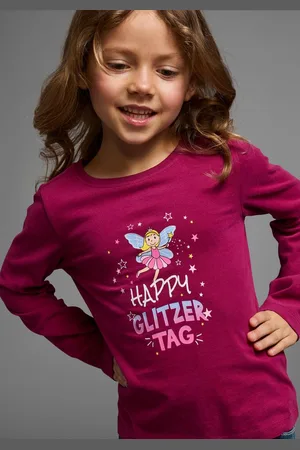 Kidsworld Langarmshirt Mit Spruch: Happy Glitzer Tag Langarm, hüftlange Passform, Rundhalsausschnitt