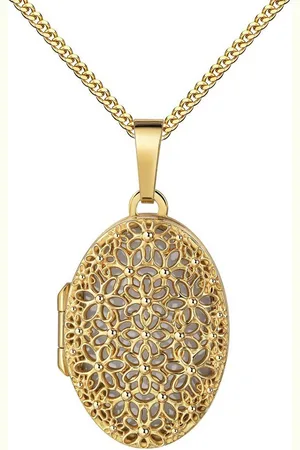 JEVELION Kette mit Anhänger Gold Medaillon Anhänger 333 Gelbgold für 1 Bild mit Rosen-Ornament (Bild Amulett, für Damen und Mädchen), Mit Kette vergoldet - Länge wählbar 36 - 70 cm oder ohne Kette. - Verkäufer: