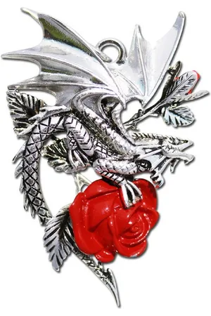 ANNE STOKES Kettenanhänger Draca Rosa Anhänger Schmuck - Drachen, Pflanzen - 40x55mm - Verkäufer: Holzenplotz