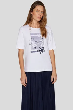 Rabe Print-Shirt Weißes T-Shirt mit Print & Strassdetails