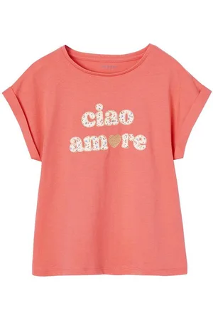 Vertbaudet Kurzarmshirt Mädchen T-Shirt, Blumen-Schriftzug - Verkäufer: