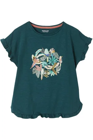 Vertbaudet Kurzarmshirt Mädchen T-Shirt mit Pailletten-Print und Volants - Verkäufer: