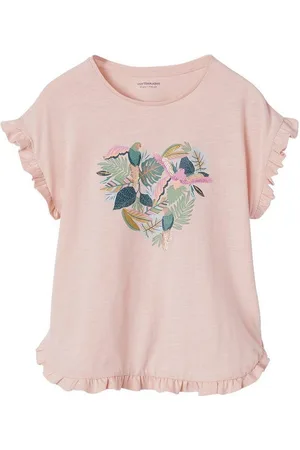 Vertbaudet Kurzarmshirt Mädchen T-Shirt mit Pailletten-Print und Volants - Verkäufer: