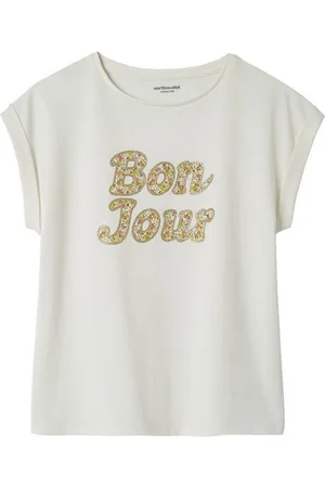 Vertbaudet Kurzarmshirt Mädchen T-Shirt, Blumen-Schriftzug - Verkäufer: