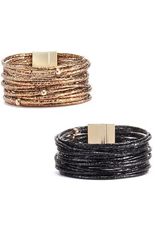 Lascana Wickelarmband Set (2-tlg), in Layer Optik mit Perlen, Magnetarmband, Armketten Set