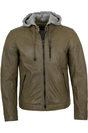 Jilani Lederjacke Harland-4 - Herren Lederjacke Kapuze Lammnappa olive - Verkäufer: Lederjacken24