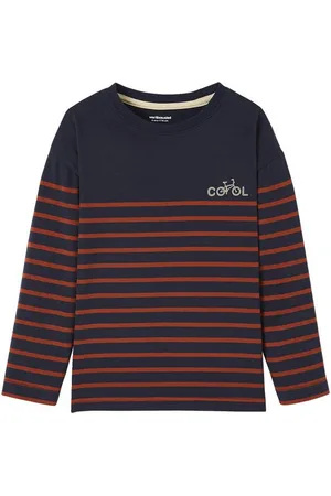 Vertbaudet Langarmshirt Jungen Ringelshirt, Flockprint - Verkäufer: