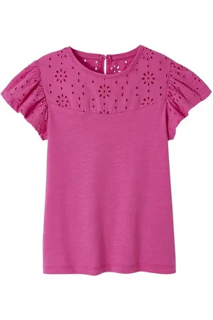 Vertbaudet Kurzarmshirt Mädchen T-Shirt mit Volantärmeln und Lochstickerei - Verkäufer: