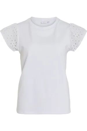 VILA T-Shirt T-Shirt mit Lochstickerei an den Ärmeln VILUCE O-NECK FLOUNCE TOP - Verkäufer: ARIZONAS
