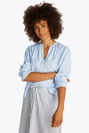 Tommy Hilfiger Langarmbluse SOFT VIS V NECK LS BLOUSE mit Raffungen