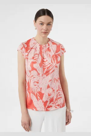 Comma, Kurzarmbluse Gemusterte Satin-Bluse mit Raffung Raffung - Verkäufer: s.Oliver