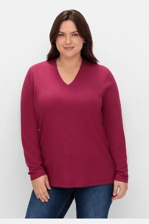 Sheego Langarmshirt Große Größen aus Baumwoll-Modal-Mix, vorn doppellagig
