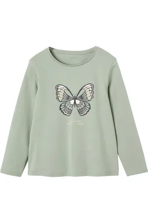 Vertbaudet Langarmshirt Mädchen Shirt mit Messageprint BASIC Glitzereffekt - Verkäufer: