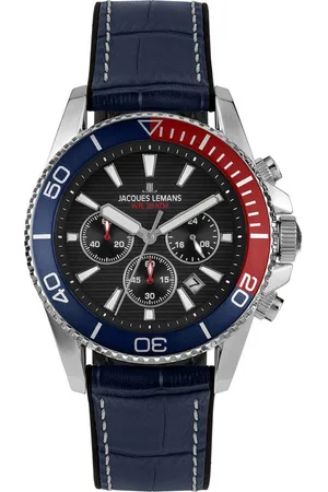 Jacques Lemans Quarzuhr Chronograph mit Lederband Blau - Verkäufer: uhrcenter