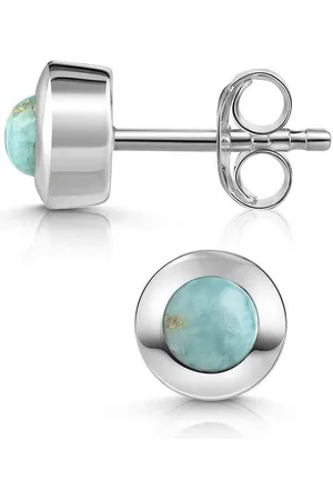 Materia Paar Ohrstecker Larimar Edelstein Ohrringe Türkis rund SO-207, 925 Sterling Silber - Verkäufer: Schmuck