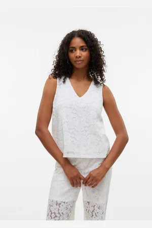 VERO MODA Spitzentop VMHONEY LACE SL V-NECK TOP WVN GA