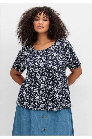 Sheego T-Shirt Große Größen mit Faltendetails am Rundhalsausschnitt