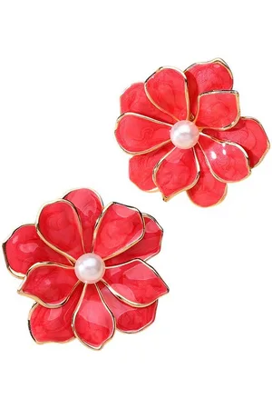 Karma Paar Ohrstecker Damen Blüten Legierung Emaille bunt verschiedene Farben Ohrschmuck (Schwarz Grün Violett Pink oder Creme, Blumenohrringe Blumenohrstecker), modern Damenschmuck Ohrringe Damenohrstecker - Verkäufer: Sanixa