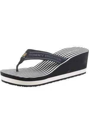 Tommy Hilfiger TH STRIPES WEDGE BEACH SANDAL Dianette, Zehentrenner, Sommerschuh mit gestreifter Innensohle