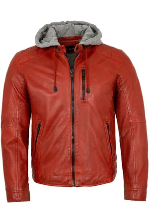 Jilani Lederjacke Harland-4 - Herren Lederjacke Kapuze Lammnappa -orange - Verkäufer: Lederjacken24
