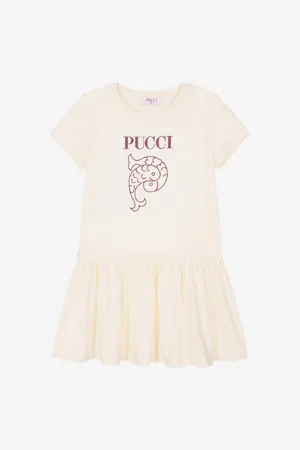 Emilio Pucci Jerseykleid PUCCI JERSEY Kinder Kleid Logo-Print Cotton Dress in Unifarbe - Verkäufer: evoox