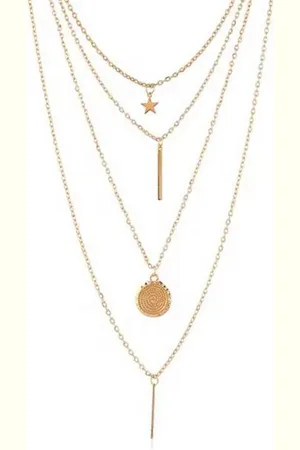 Karma Kette mit Anhänger Kette Damen mehrreihig Gold Halskette Damenkette Damenhalskette (Goldkette, 4reihiger Modeschmuck), Damenschmuck 4-reihig modern - Verkäufer: Sanixa