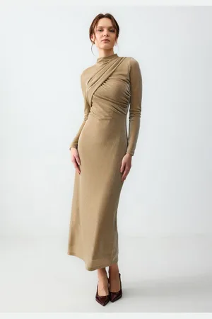 Jimmy Key Minikleid Halber Rollkragen Slim Fit Silbernes langes Kleid - Verkäufer: