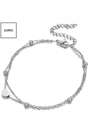 Karma Fußkette mit Anhänger Fußkettchen mit Herz Anhänger silber Fusskette, Fußschmuck Damen Urlaub Strand Edelstahl - Verkäufer: Sanixa