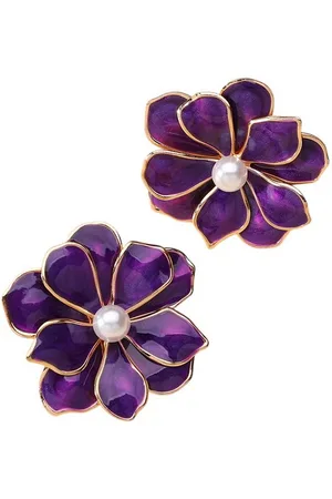 Karma Paar Ohrstecker Damen Blüten Legierung Emaille bunt verschiedene Farben Ohrschmuck (Schwarz Grün Rot Violett Pink oder Creme, Blumenohrringe Blumenohrstecker), modern Damenschmuck Ohrringe Damenohrstecker - Verkäufer: Sanixa