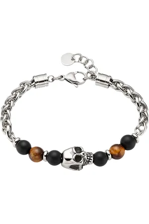 Bruno Banani Armband Schmuck Geschenk Edelstahlarmband mit Tigeraugen und Totenkopf-Motiv, mit Tigerauge (synth)