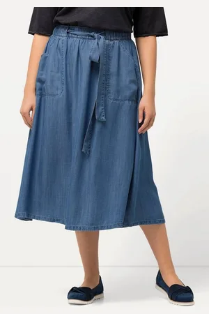 Ulla Popken Midirock Lyocell-Rock Jeansoptik A-Linie Saumschlitz - Verkäufer: Popken Fashion Group