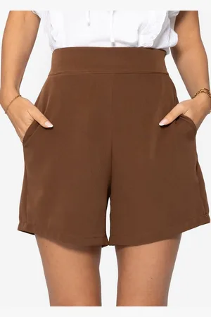 SASSYCLASSY Shorts Figurbetonte Shorts Damen Elegant Sommer Winter High-Waist kurze Hose mit seitlichem Reisßverschluss Taupe Schwarz - Verkäufer: