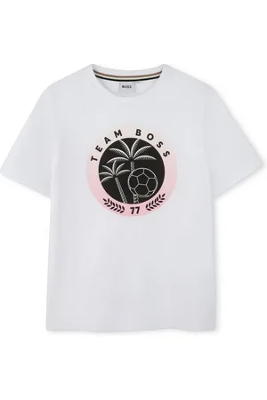 HUGO BOSS Print-Shirt sommerliches T-Shirt weiß mit Fußballmotiv und Palme - Verkäufer: coolkids-store